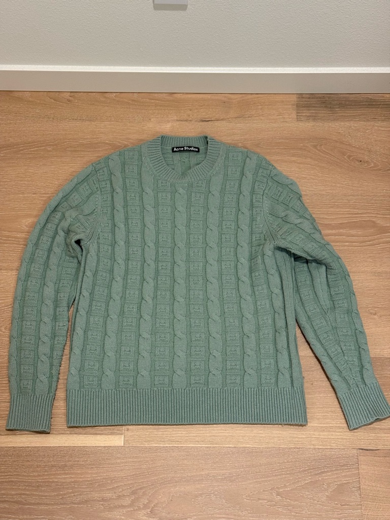 Acne Cable Logo Knit Sweater In Green